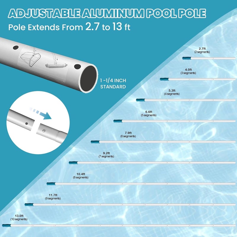 POOLWHALE Deluxe Swimming Pool Cleaning Kit Including Pool Net and Vacuum Head, Pool Brush with 13Ft Pole for Above Ground & Inground Swimming Pools - Image 3